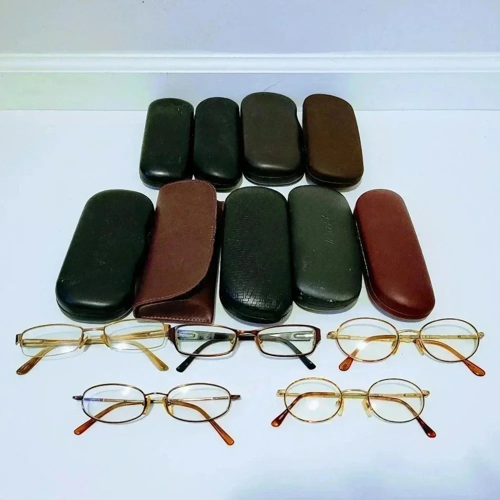 Lot of 9 Glass Cases & Lot of 5 Eye Glasses Vintage 1990's 2000's